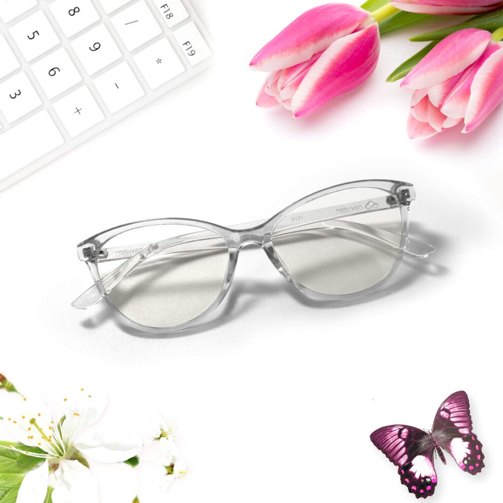 Blue/Light Blocking Cat Eye Glasses With Clear Lenses For Computer And Gaming