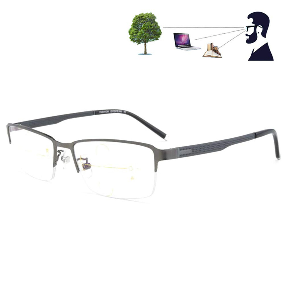 Gray Progressive Reading Glasses +2.50 Multifocal Alloy Half Frame Seamless Focus Transition