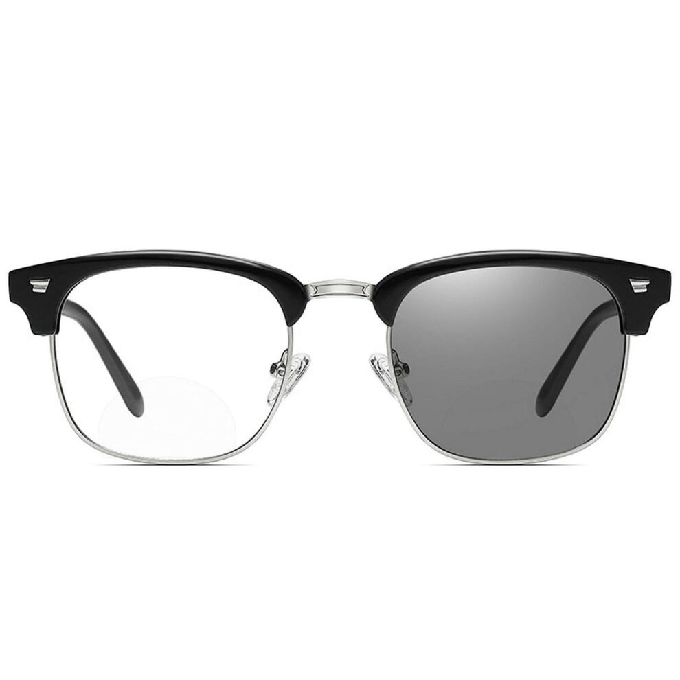 Black/Silver Non Prescription Photochromic Reading Glasses Uv400 Bifocal Clear Vision Eyewear