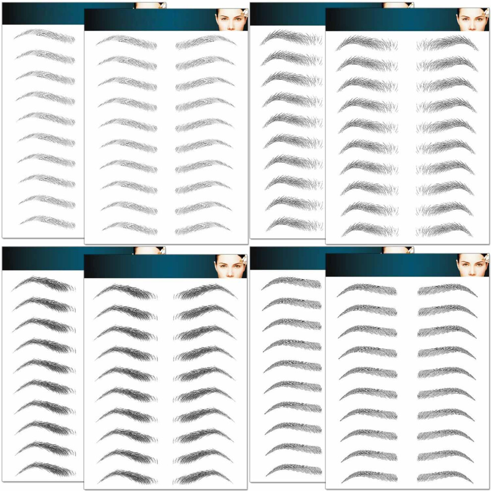 Black Eyebrow Tattoo Stickers 8 Sheets Waterproof 4D Hairlike Temporary Eyebrows Peel Off Gray