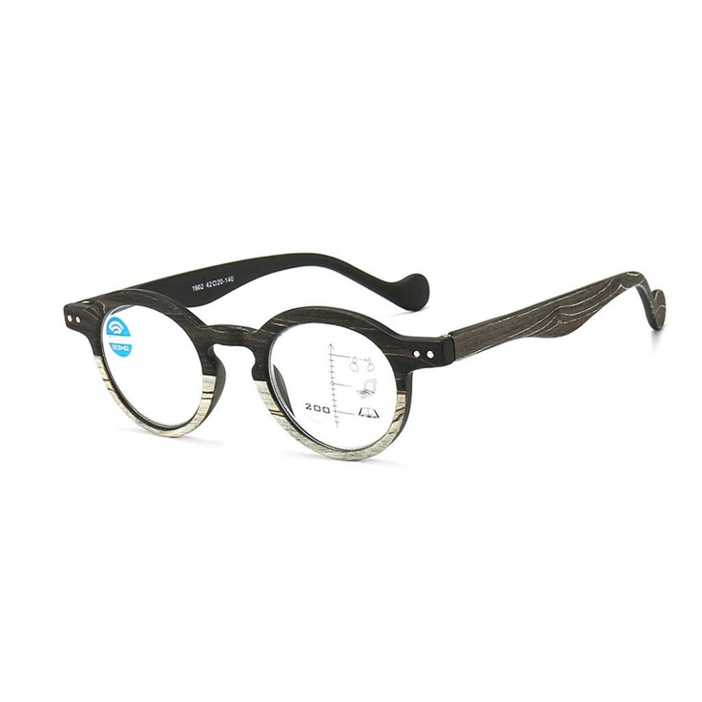 Women's Reading Glasses Vintage Wood Grain Round Frame Anti Glare Lenses Spring Hinge Comfort