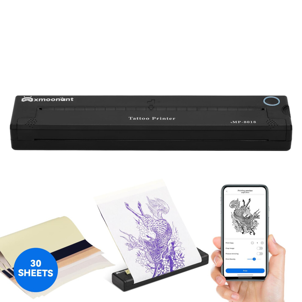 Tattoo Stencil Printer With 30Pcs Transfer Paper, 2000Mah Rechargeable Wireless Thermal Printer For Android Ios 9044945556735