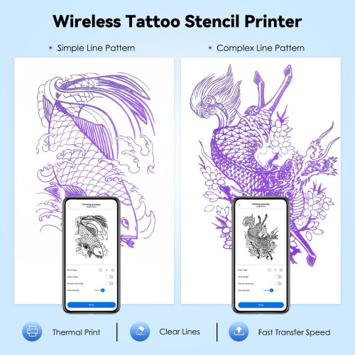Tattoo Stencil Printer with 30pcs Transfer Paper, 2000mAh Rechargeable Wireless Thermal Printer for Android iOS 1