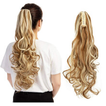 24 Inch Wavy Ponytail Hair Extension with Secure Claw Clip, Natural Volume Boost, Synthetic Hair