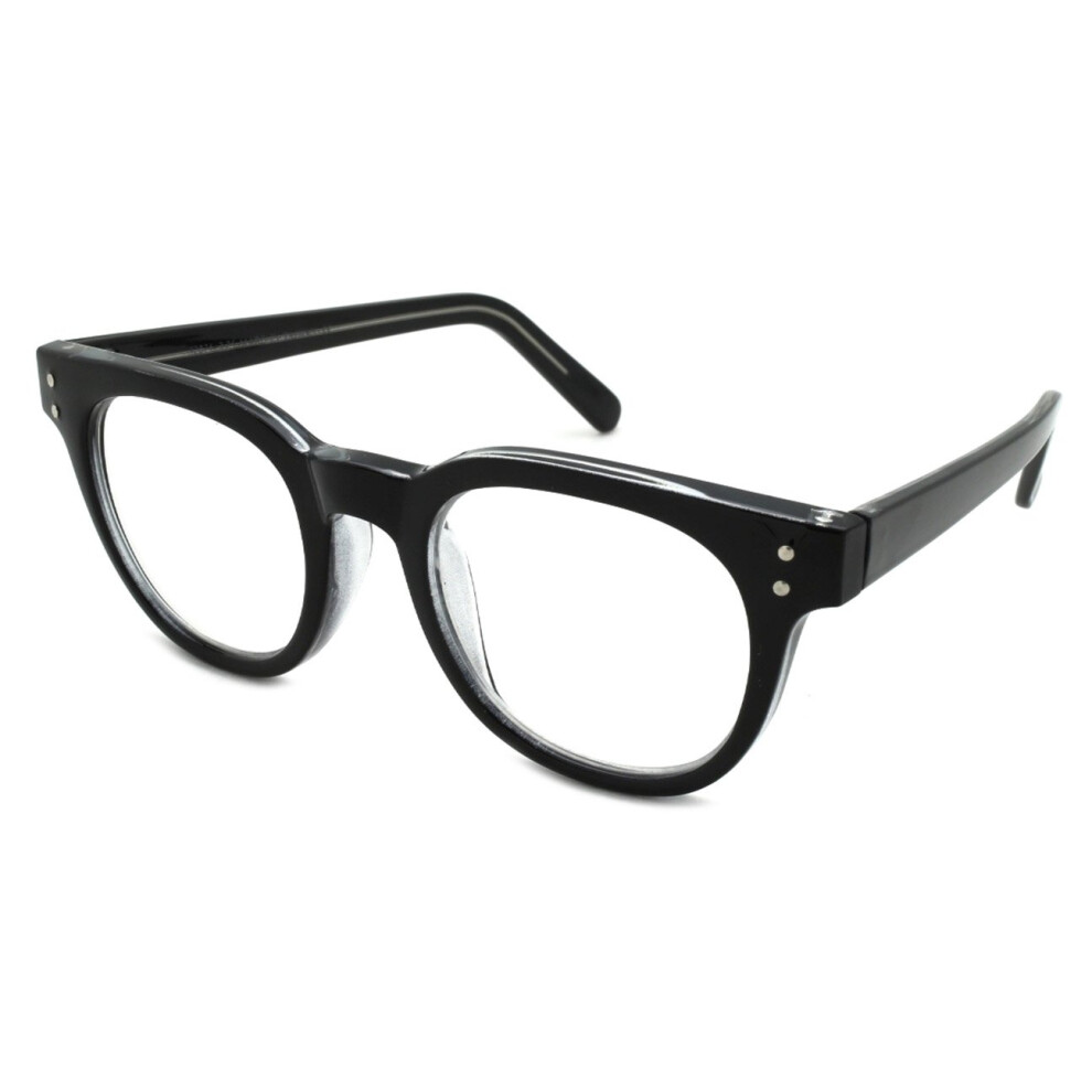 Black 2.50 Magnification Reading Glasses For Women, Clear Classic Horn Rim Style