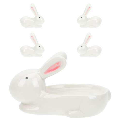 1Set Weiße Keramik Hase Stäbchenhalter Und Gewürztablett