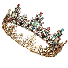 Queen Crown Vintage Baroque Tiara with Colorful Rhinestones for Bridal Wedding and Prom