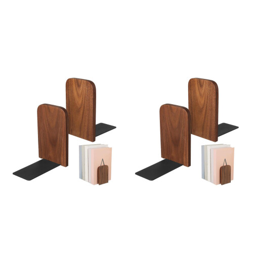 4Pcs Walnut Wood Bookends Decorative Stable for Bookshelves 1