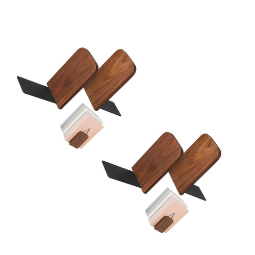 4Pcs Walnut Wood Bookends Decorative Stable for Bookshelves 2
