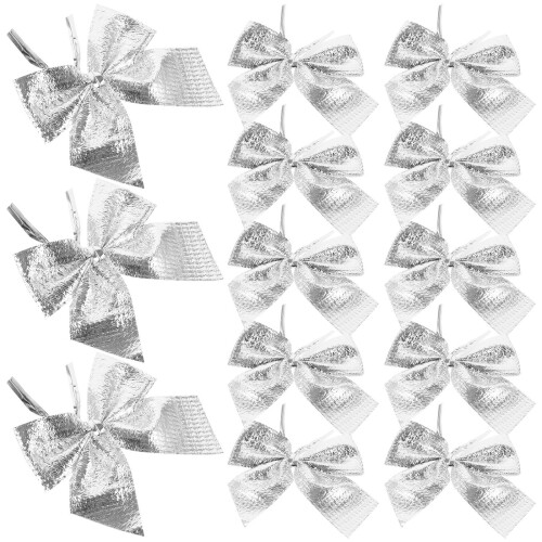 48Pcs Christmas Silver Bowknot Ornament Cloth Xmas Tree Decor 1