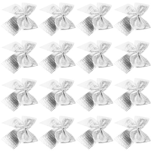 48Pcs Christmas Silver Bowknot Ornament Cloth Xmas Tree Decor 2