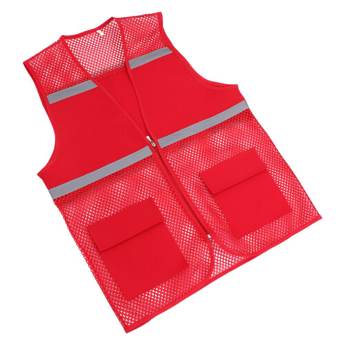 2Pcs Red Reflective Mesh Vest with Multiple Pockets Zipper for Work 2