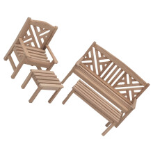 One Set Mini Wooden Garden Table And Chairs For Ornament