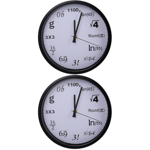 2Pcs Modern White Wall Clock with Math Room Decor 2