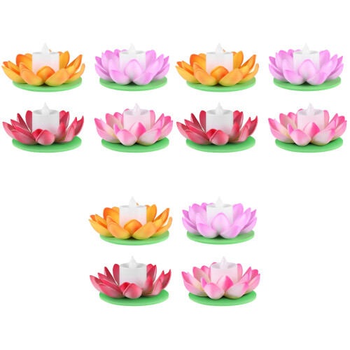12Pcs Assorted Color LED Lotus Pool Decorations Battery 2