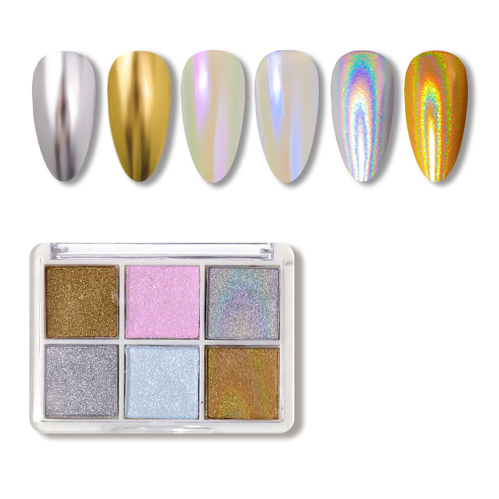 Chrome Nail Powder Set with Holographic Aurora Mirror Effect for UV LED Gel Nails Type D