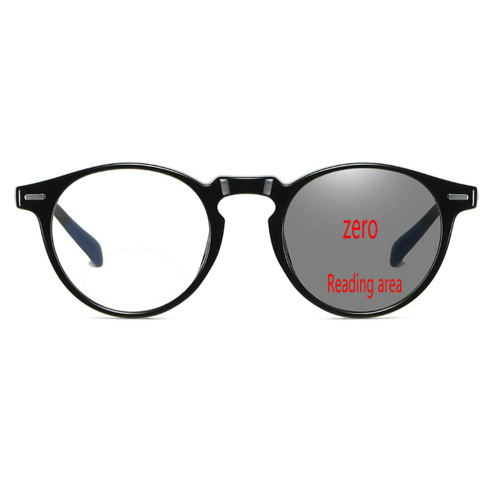 Black Reading Glasses 2.0X Clear Magnification Retro Oval Photochromic Bifocal Sunglasses