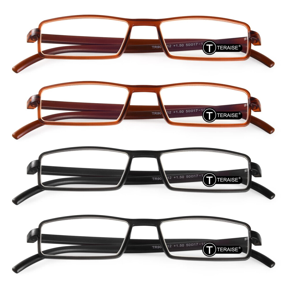 Blue Light Blocking Reading Glasses 4 Pack Lightweight Square Frame Spring Hinge for Women and Men
