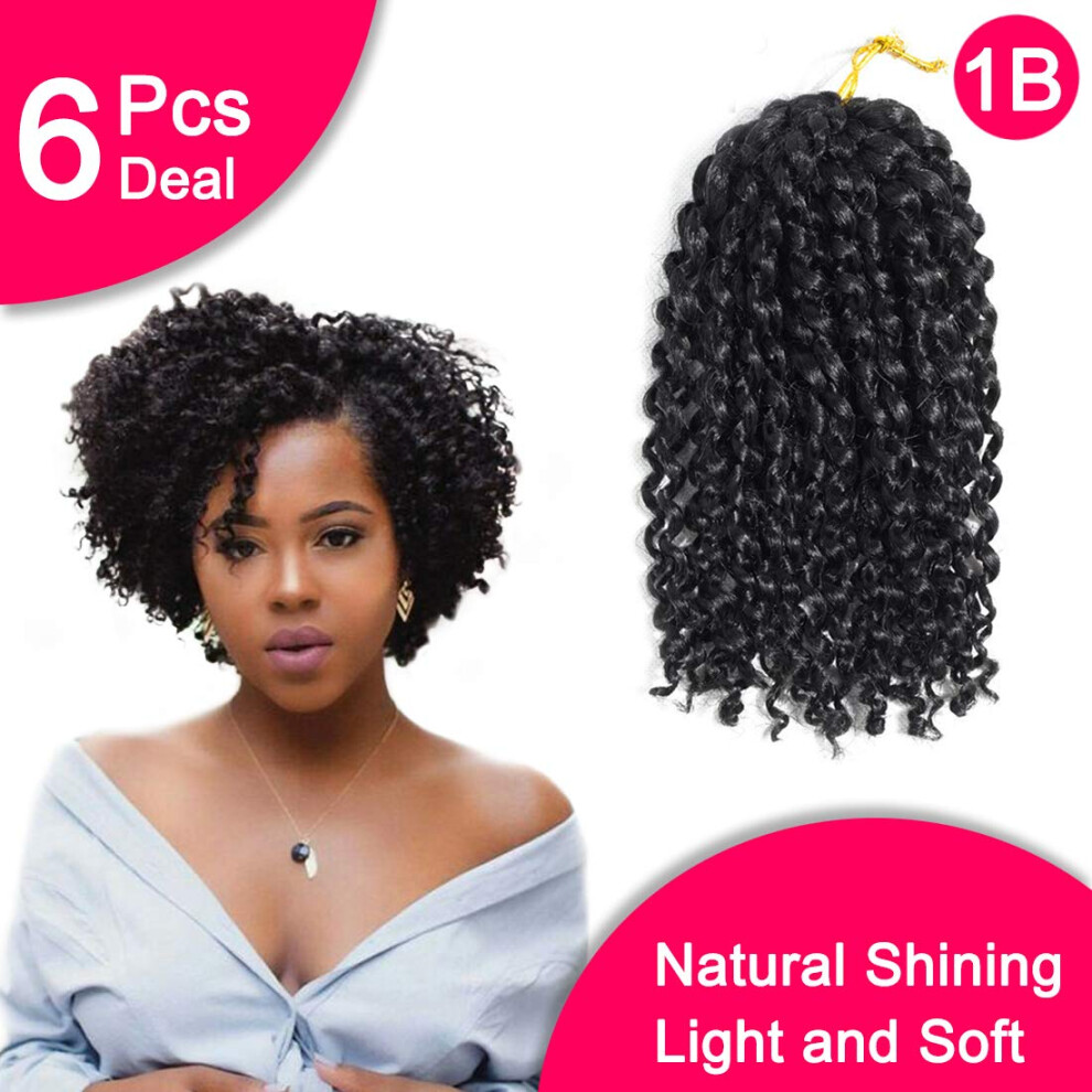 Unisex Crochet Hair Extensions 8 Inch Kinky Curly Braids 1B Synthetic Pack Of 6 Bundles
