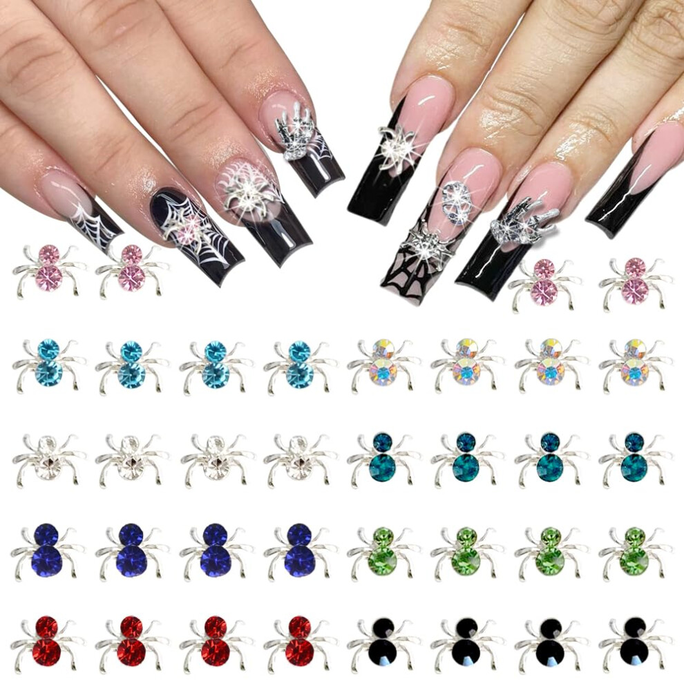 36Pcs Halloween Spider Nail Charms with Colorful Rhinestones for Acrylic and Press On Nails