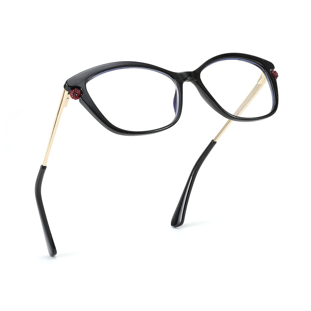 Blue/Light/Black Women's Cat Eye Blocking Reading Glasses 1.5X Magnification Spring Hinge