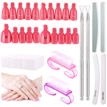 Gel Nail Polish Remover Kit with Clips, Pads, Cuticle Scraper, Nail Files, Buffer and Brush Pink