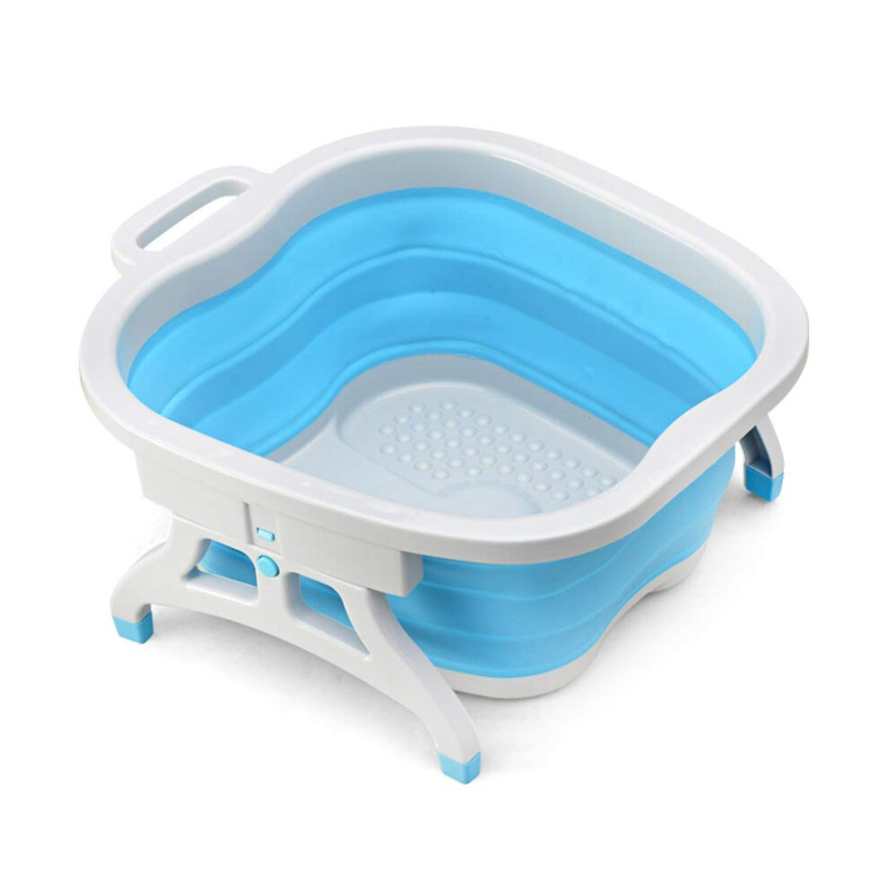 Blue Foldable Foot Spa Bath With Massage Bottom, Plastic Soaking Tub, 19Cm Compact Basin