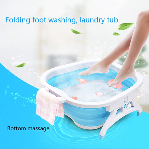 Foldable Foot Spa Bath with Massage Bottom, Blue Plastic Soaking Tub, 19cm Compact Basin 2