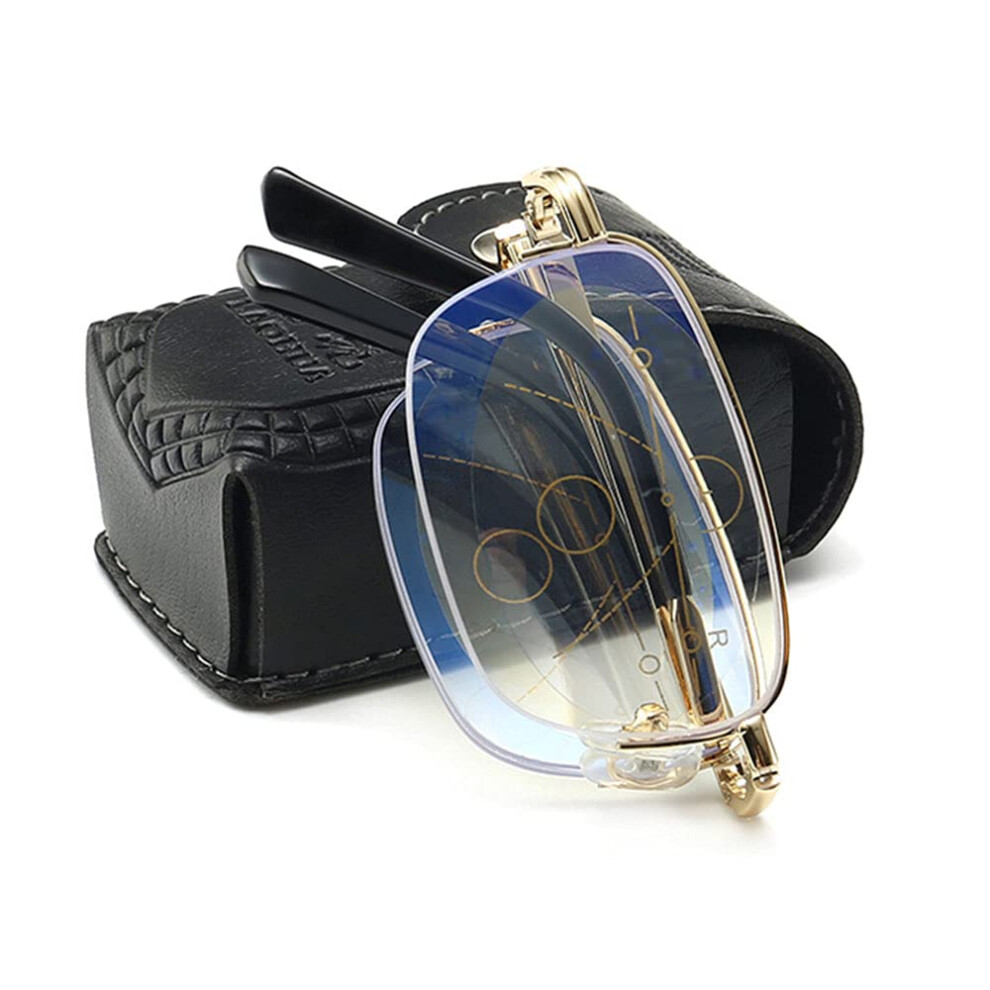 Reading Glasses +2.5 Magnification, Folding Metal Half Frame, Progressive AntiBlue Light Lens