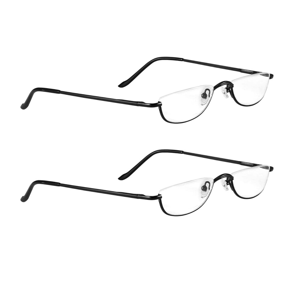 Black Half Frame Metal Reading Glasses +2.5, Spring Hinge Comfort, 2 Pack Unisex Readers