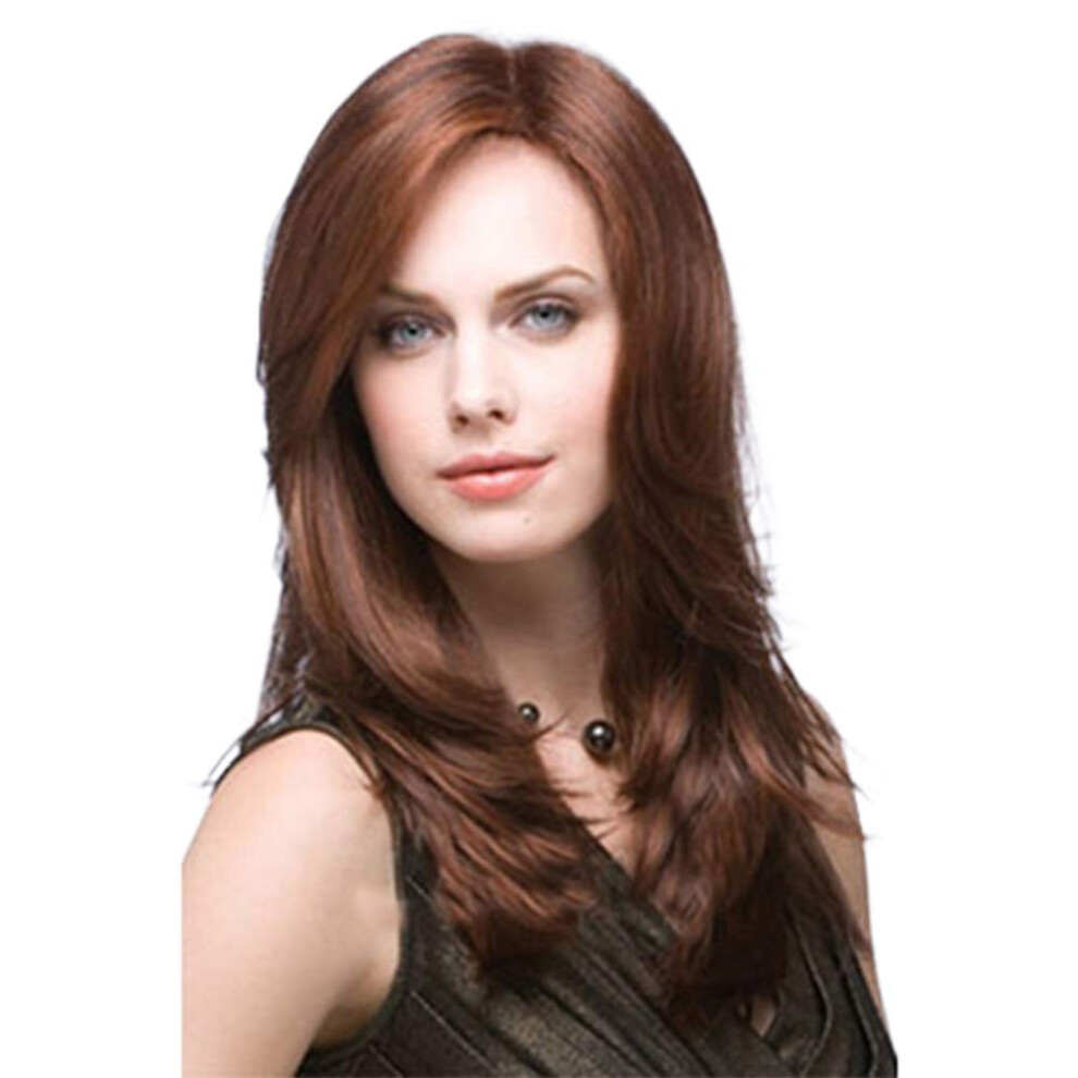 Unisex Brown Long Wavy Blonde Wig With Bangs Heat Resistant Synthetic Wigs For Women Natural Look Adjustable Cap