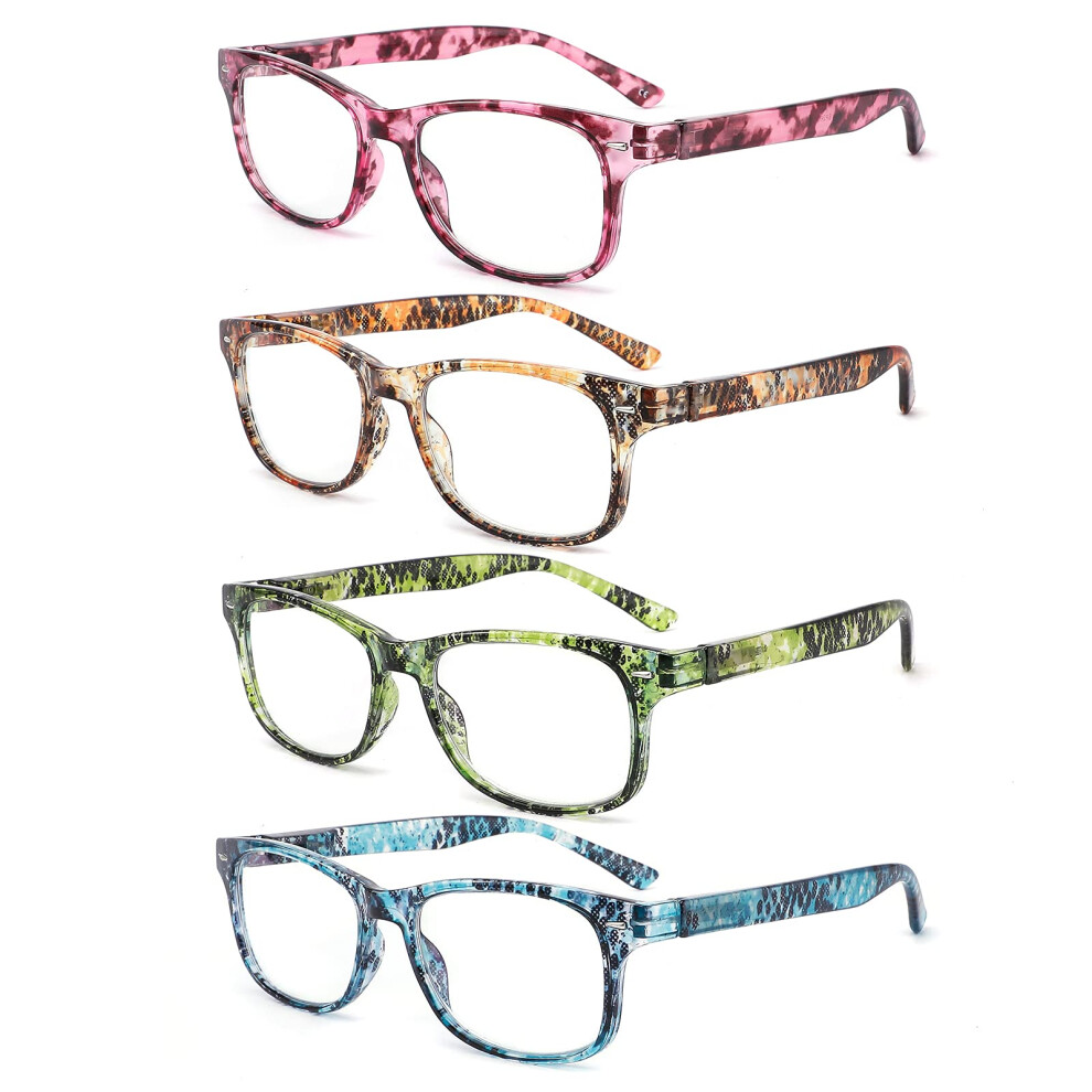 4 Pack Reading Glasses 2.0 Blue Light Blocking Anti Glare UV Spring Hinge for Men Women