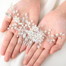Silver Rhinestone Bridal Hair Comb with Pearls Crystal Wedding Hair Piece Elegant Accessories for Women
