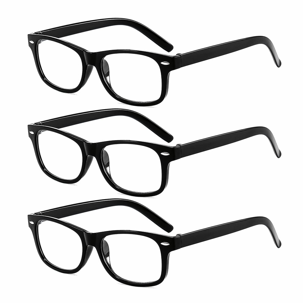 Black Reading Glasses 3 Pack Square Frame Clear 1.0X Magnification Lightweight Durable Spring Hinges
