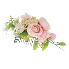 Wedding Hair Comb with Pink Fabric Flowers and Greenery  Handmade Bridal and Bridesmaid Accessory