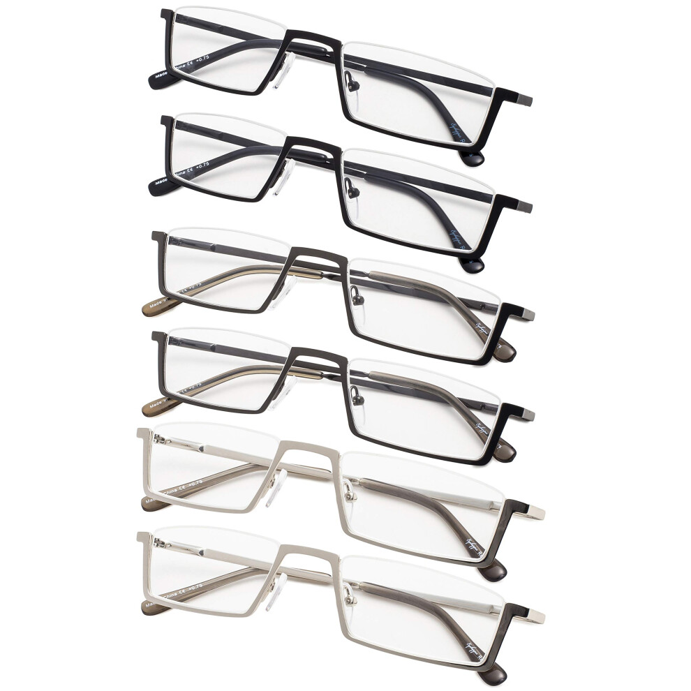 6 Pack Half Rim Reading Glasses with Spring Hinges for Men and Women Lightweight Readers