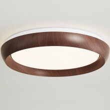 Japanese Retro Walnut LED Ceiling Light Flush Mount Round Wood Grain Lamp for Living Room Kitchen 50CM