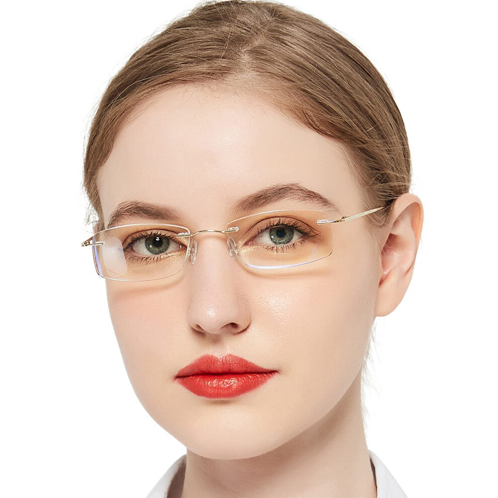 Reading Glasses 2.75x Titanium Frameless Blue Light Blocking Gold Finish with Spring Hinge