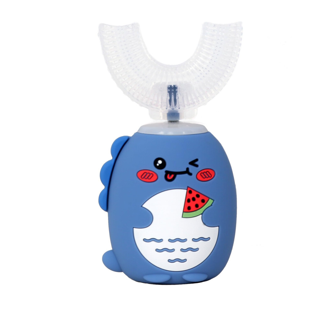 Blue Kids U Shaped Electric Toothbrush 360 Sonic Cleaning 3 Modes Ipx7 Waterproof Dinosaur With 4 Heads