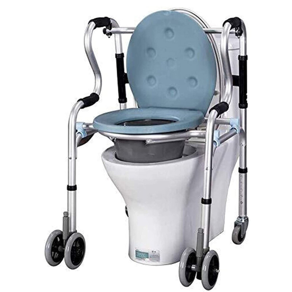 Commode Chair with Wheels, 4 in 1 Height Adjustable Shower Transport Chair for Elderly and Disabled