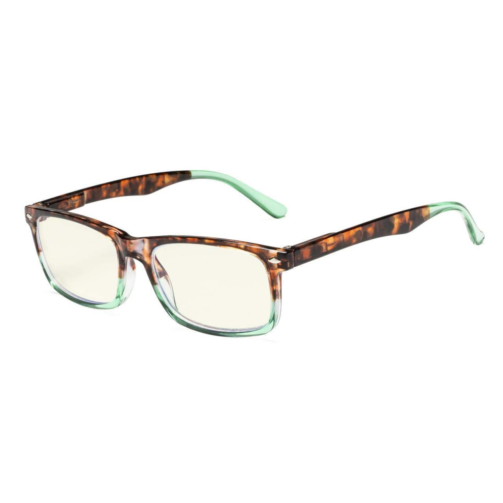 Blue Light Blocking Computer Reading Glasses for Men and Women Tortoise Green Frame