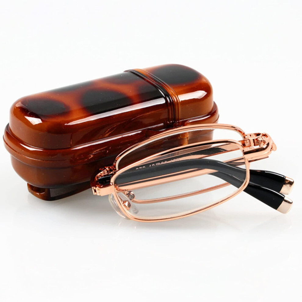 Gold Folding Reading Glasses With Case, Compact 2.5X Magnification, Spring Hinge, Frame