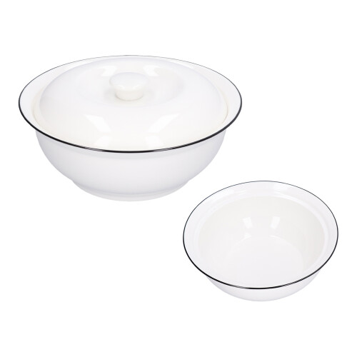 9in Ceramic Soup Bowl with Lid, 1500ml, White, Large Size 2