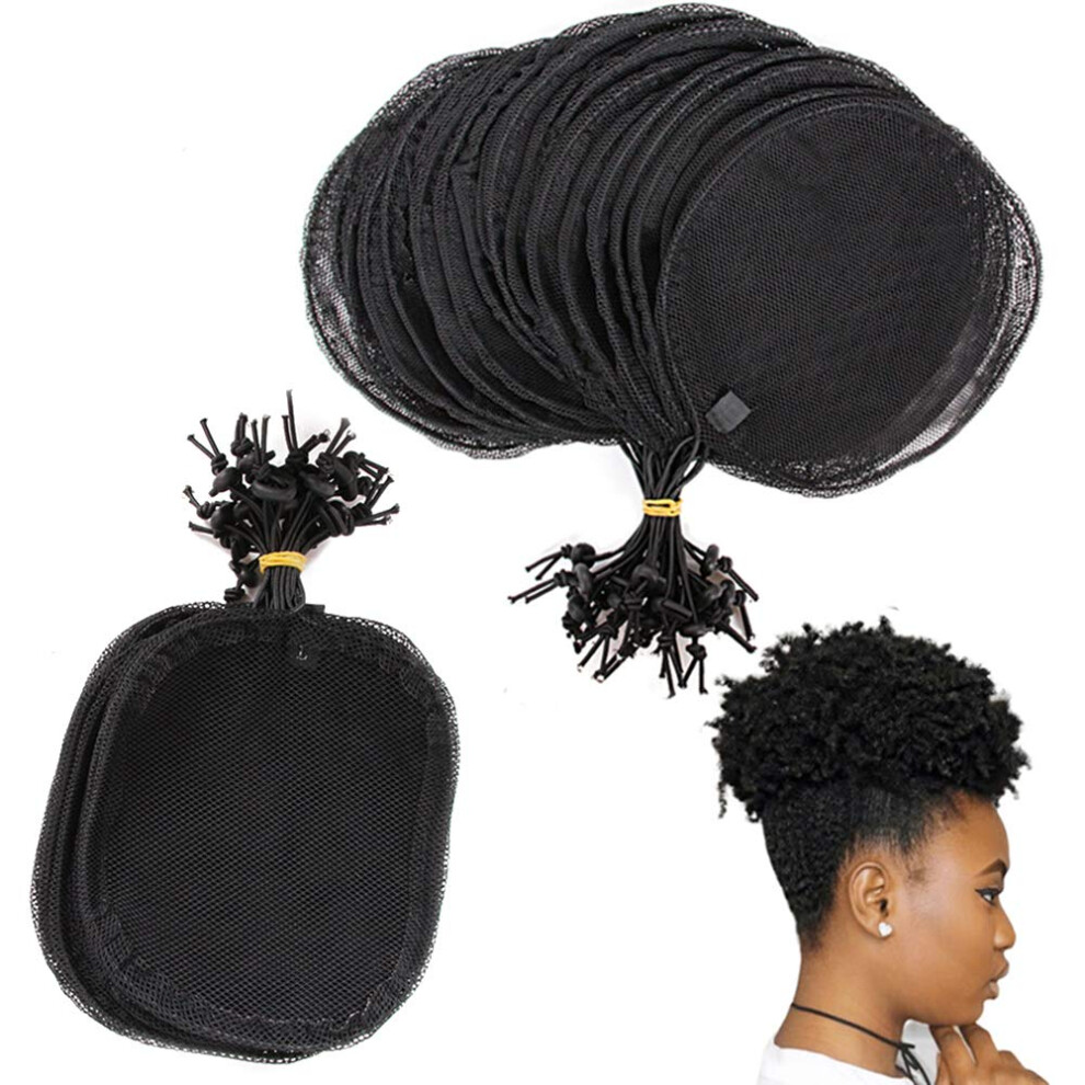 Unisex Wig Cap Hairnet Set For Ponytail Afro Puff Bun, Adjustable Strap Size S, 5Pcs