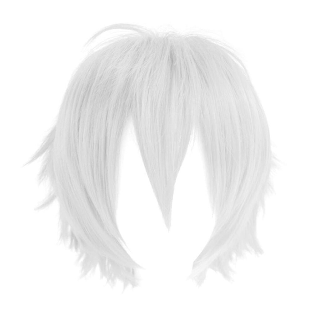 Unisex White Short Spiky Cosplay Wig For Men, Heat Resistant Synthetic Hair With Natural Look