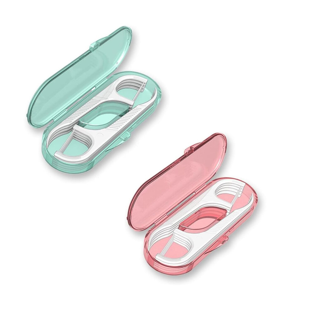 2 Pcs Dental Floss Picks with Compact Travel Case for Adults Teeth Cleaning