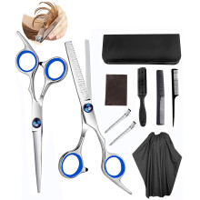 Hair Cutting Scissors Set with Thinning Shears, Stainless Steel Blades, Cape and Comb for Salon and Home
