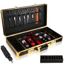 Barber Carrying Case with Code Lock Security, Travel Organizer for Clippers and Supplies, Gold