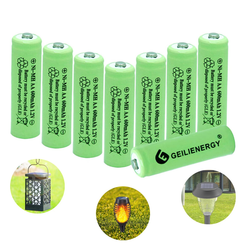 Aa Nimh Rechargeable Batteries 600Mah 1.2V Precharged For Solar Garden Lights Flashlights 8 Pack 9455672106467