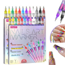 12 Colors Nail Art Pens Set with Quick Drying Waterproof Gel Polish and UltraFine Precision Tip (2PCS)